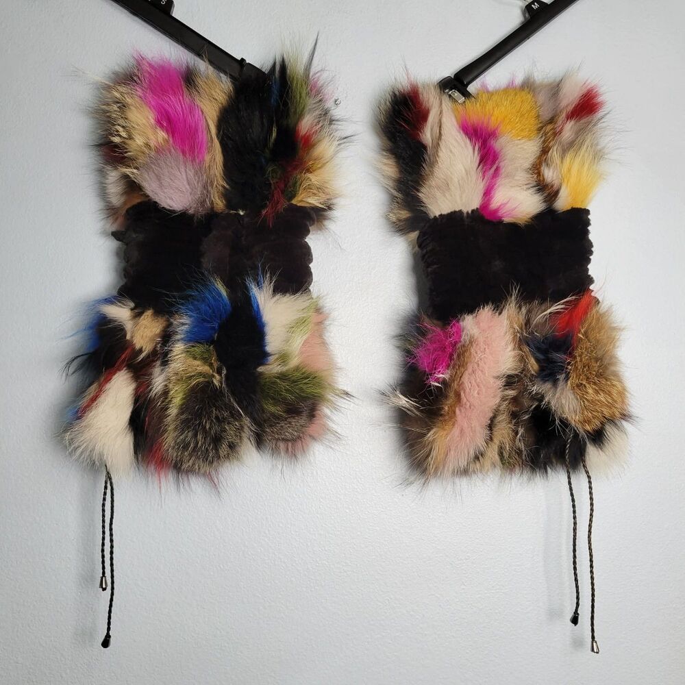 Y2K Patchwork Faux Fur Leg Cuffs Fuzzy Boot Covers MultiColor Rave Harajuku Boho